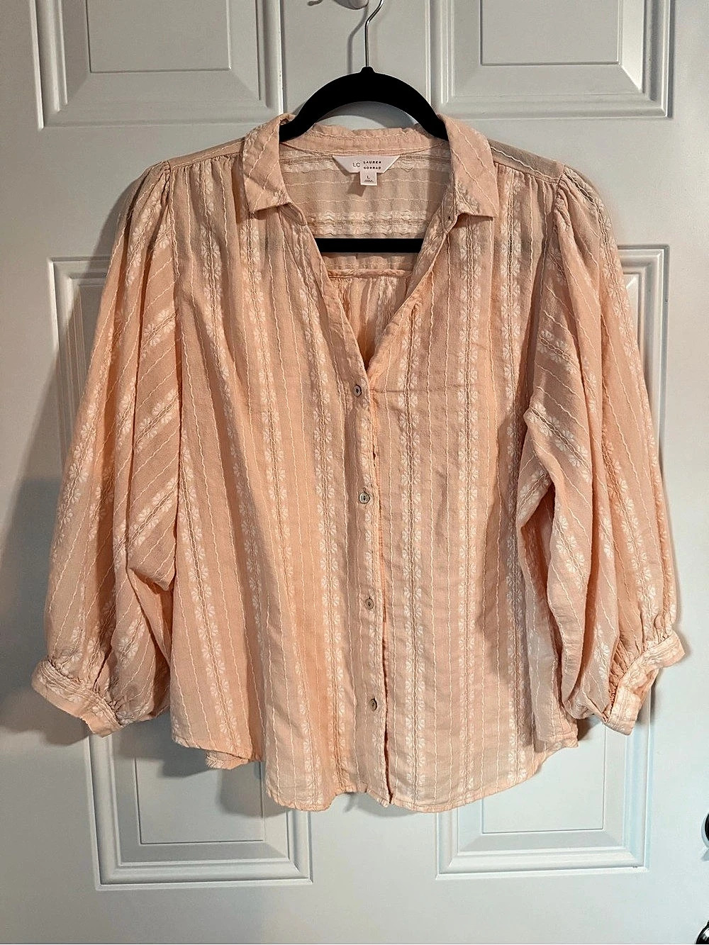 Lauren Conrad Striped Button Down Blouse in Pink Large Like New